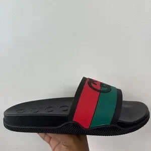 Gucci | Shoes | Gucci Black Slides With Red And Green  display picture 1